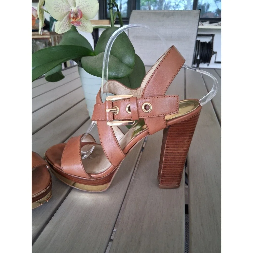 Michael by Michael Kors Calder Platform Sandals Heels, Brown, Size 9 SB6